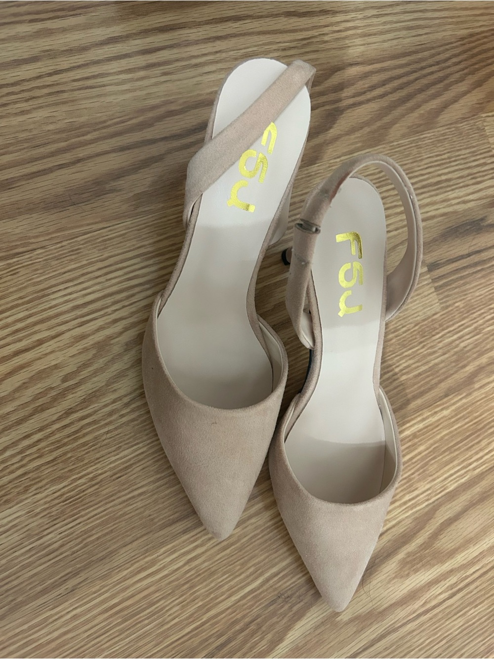FSJ Nude Suede Pointed Slingback Heels